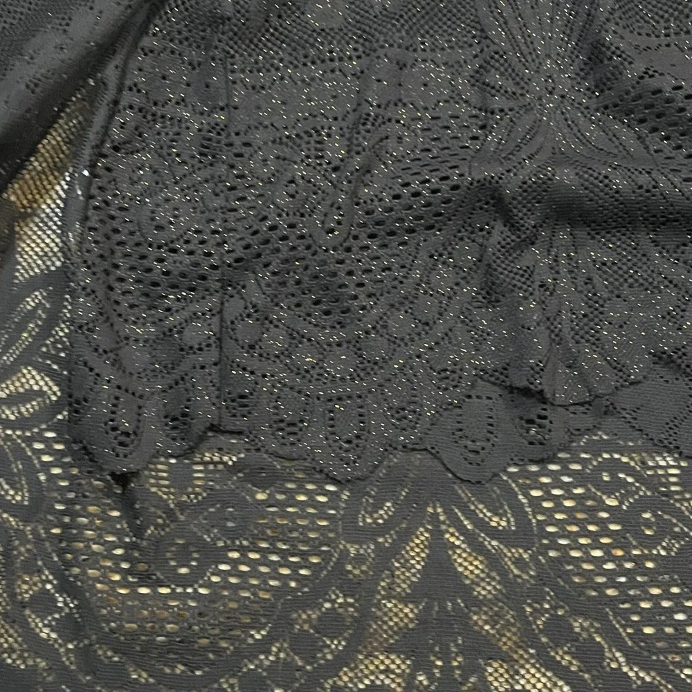 Free People‎ Black Lace High Low Mini Dress Metallic Shimmer Boho V-Neck Size 0